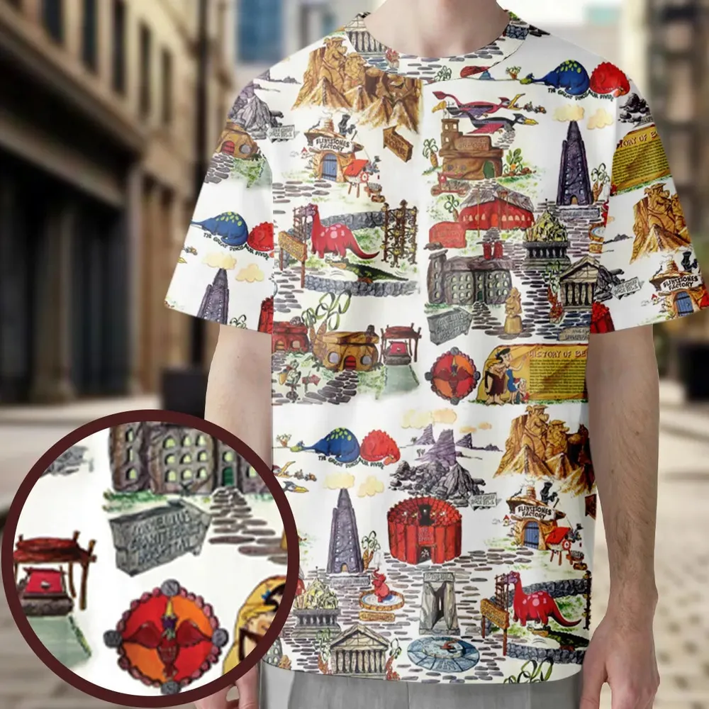 History Of Bedrock Flintstones All-Over Print Unisex T-Shirt - 3