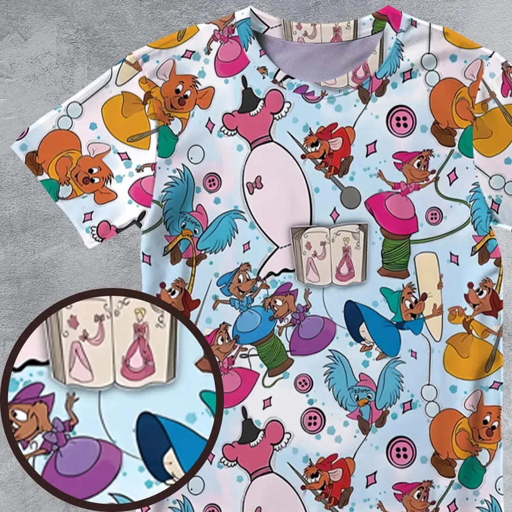 Jaq, Gus, & Sewing Friends All-Over Print Unisex T-Shirt - 4