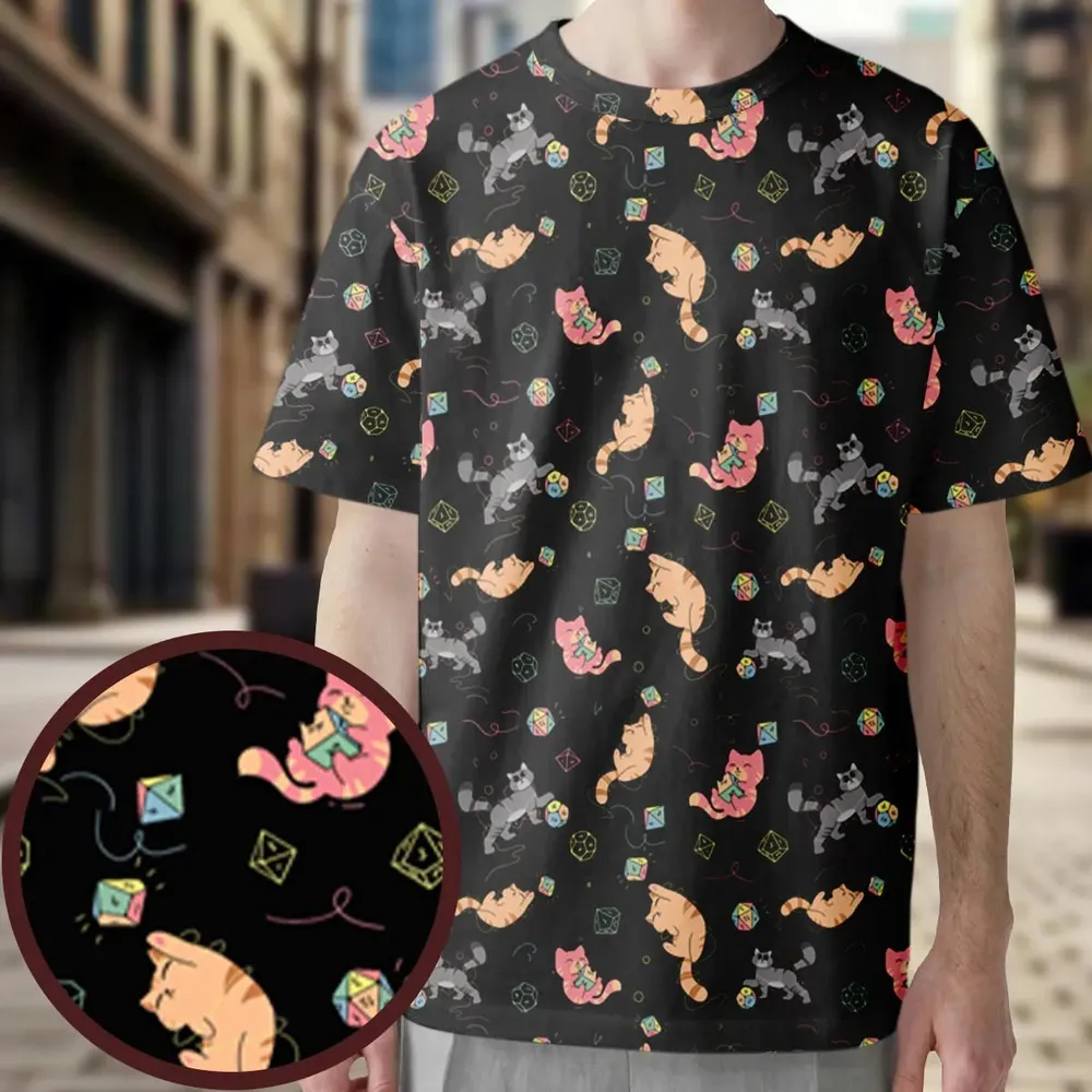 Dice Cat DnD All-Over Print Unisex T-Shirt - 3
