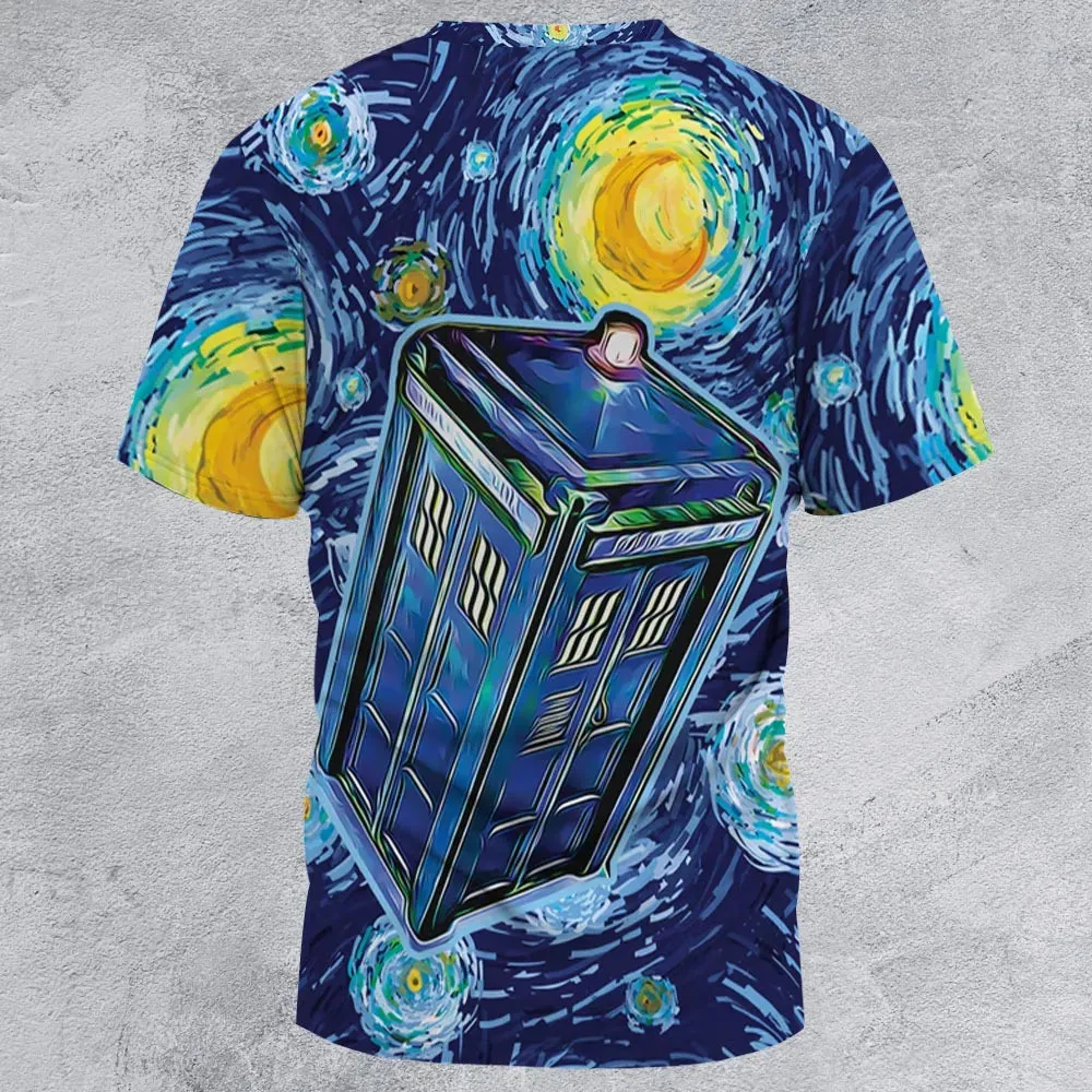 Tardis Starry Night Doctor Who All-Over Print Unisex T-Shirt - 3