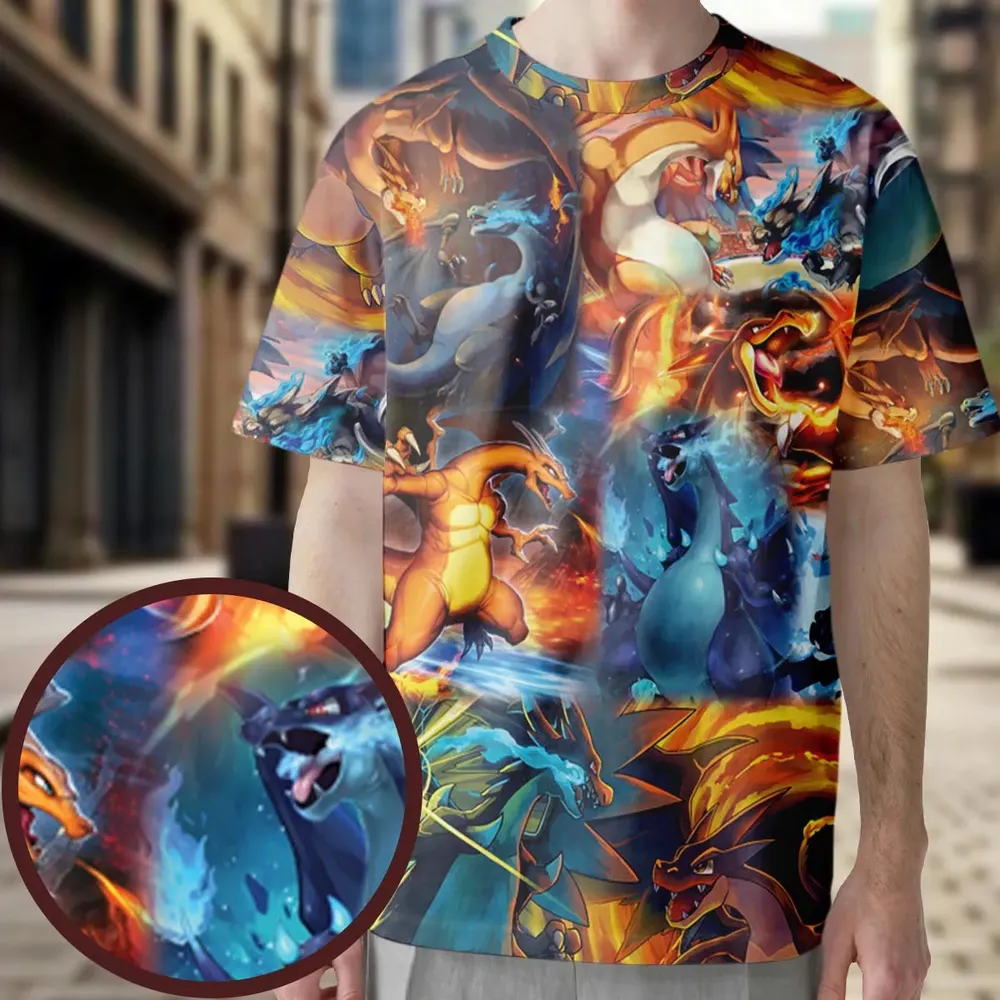 Charizard Ice Fire Dragon Combat All-Over Print Unisex T-Shirt - 3