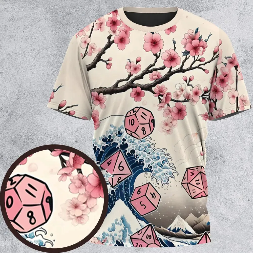 Pink Flower Dice DnD All-Over Print Unisex T-Shirt - 2