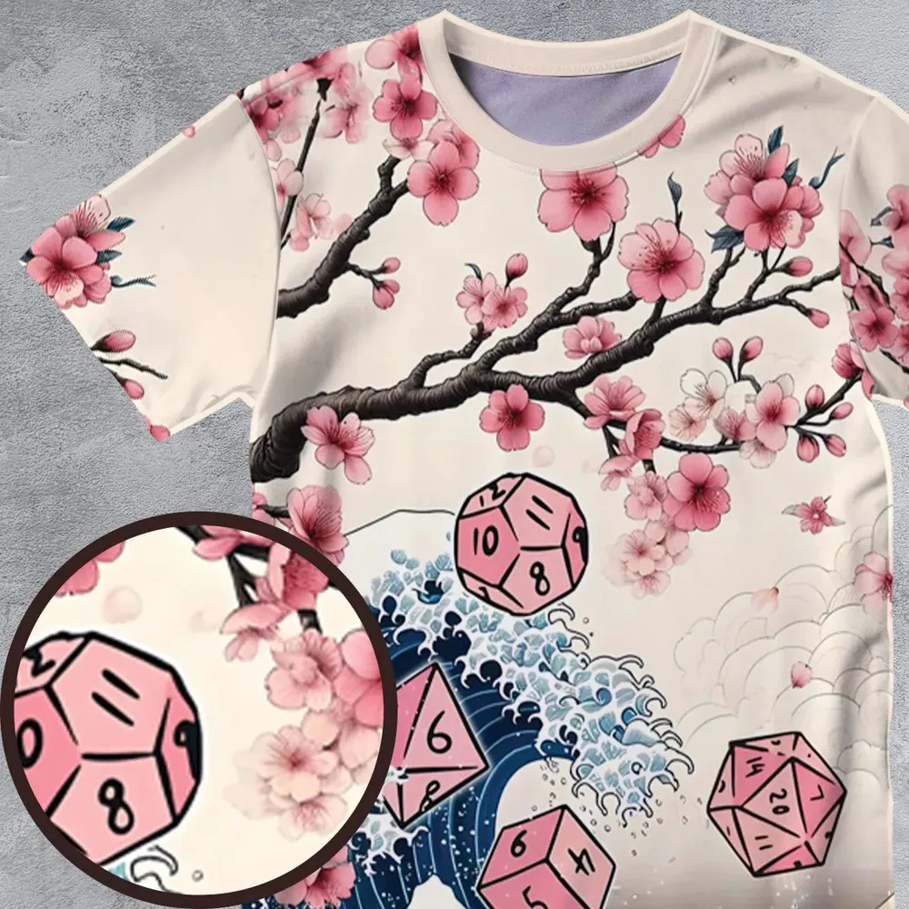 Pink Flower Dice DnD All-Over Print Unisex T-Shirt - 4
