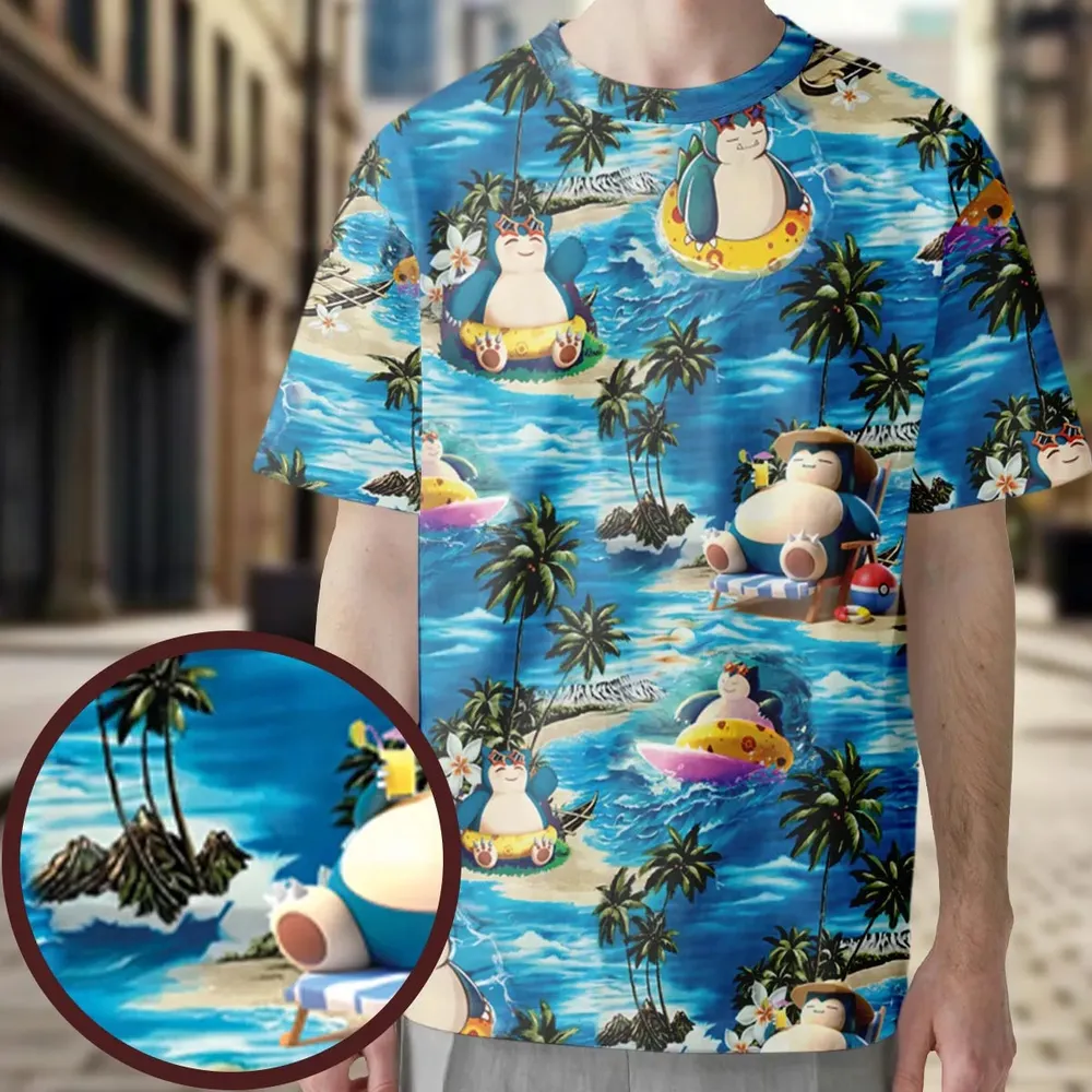 Snorlax Surfing Summer Vibes All-Over Print Unisex T-Shirt - 4