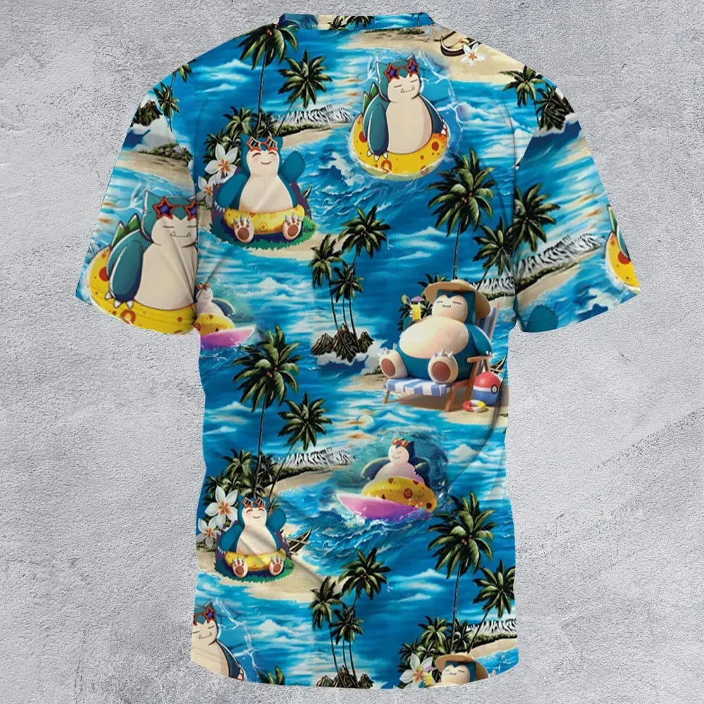 Snorlax Surfing Summer Vibes All-Over Print Unisex T-Shirt - 3