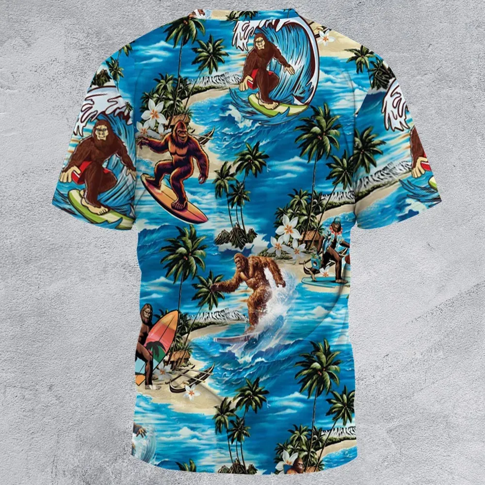 Bigfoot Surfing Summer Vibes All-Over Print Unisex T-Shirt - 3