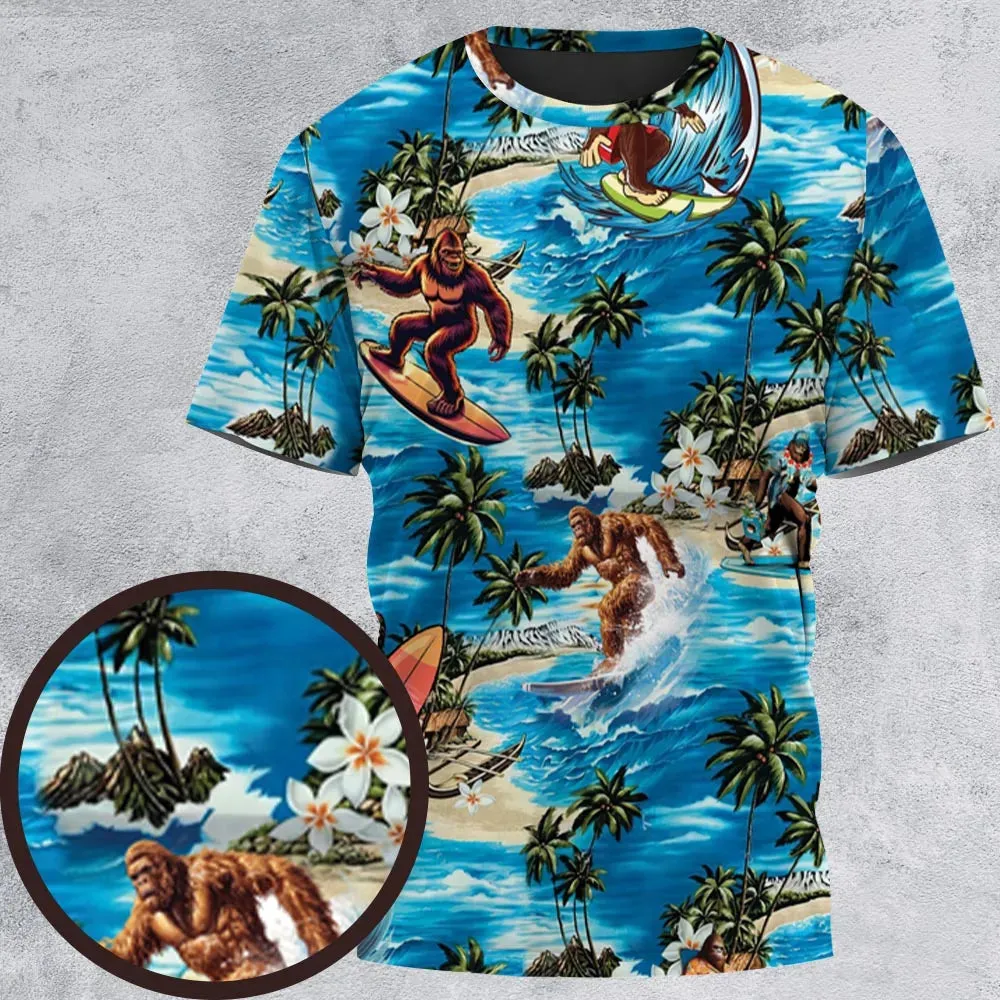 Bigfoot Surfing Summer Vibes All-Over Print Unisex T-Shirt - 2
