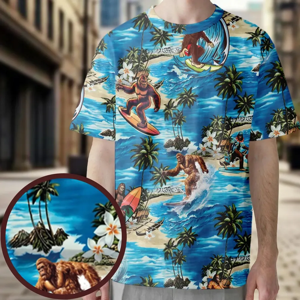 Bigfoot Surfing Summer Vibes All-Over Print Unisex T-Shirt - 4