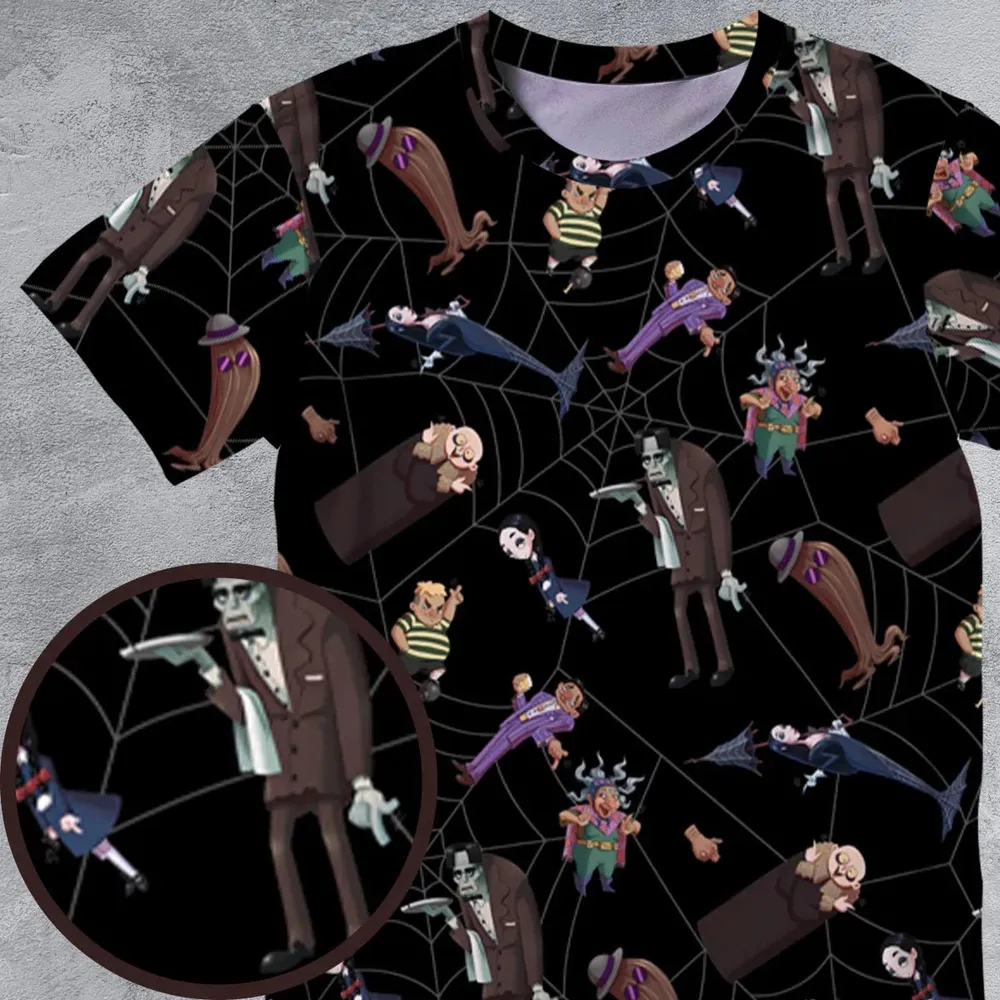 Groovie Addams Family  Cartoon Characters All-Over Print Unisex T-Shirt - 4