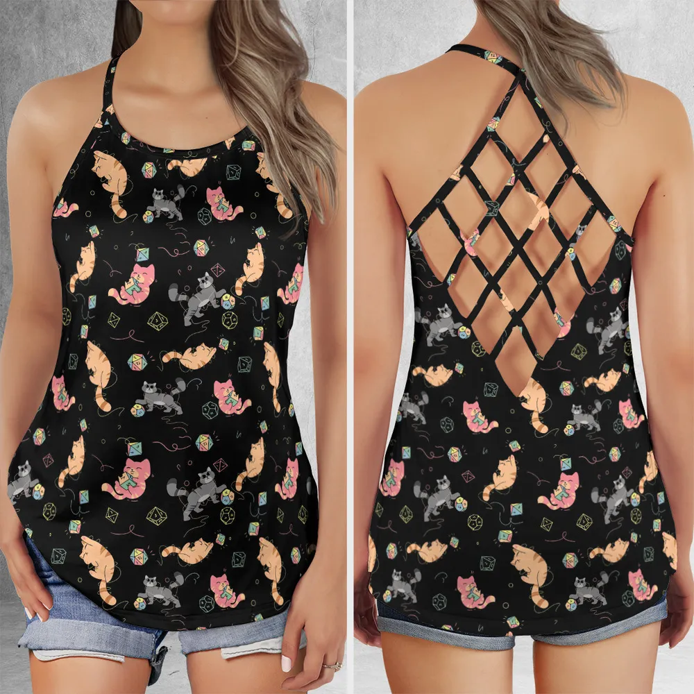 Cat With Dice Criss Cross Tank Top - 1