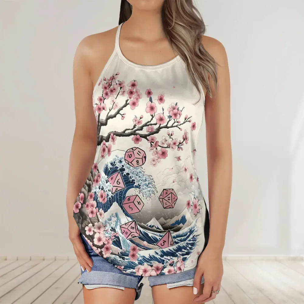 Pink Flower Dice Criss Cross Tank Top - 2
