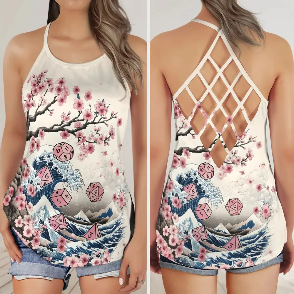 Pink Flower Dice Criss Cross Tank Top - 1