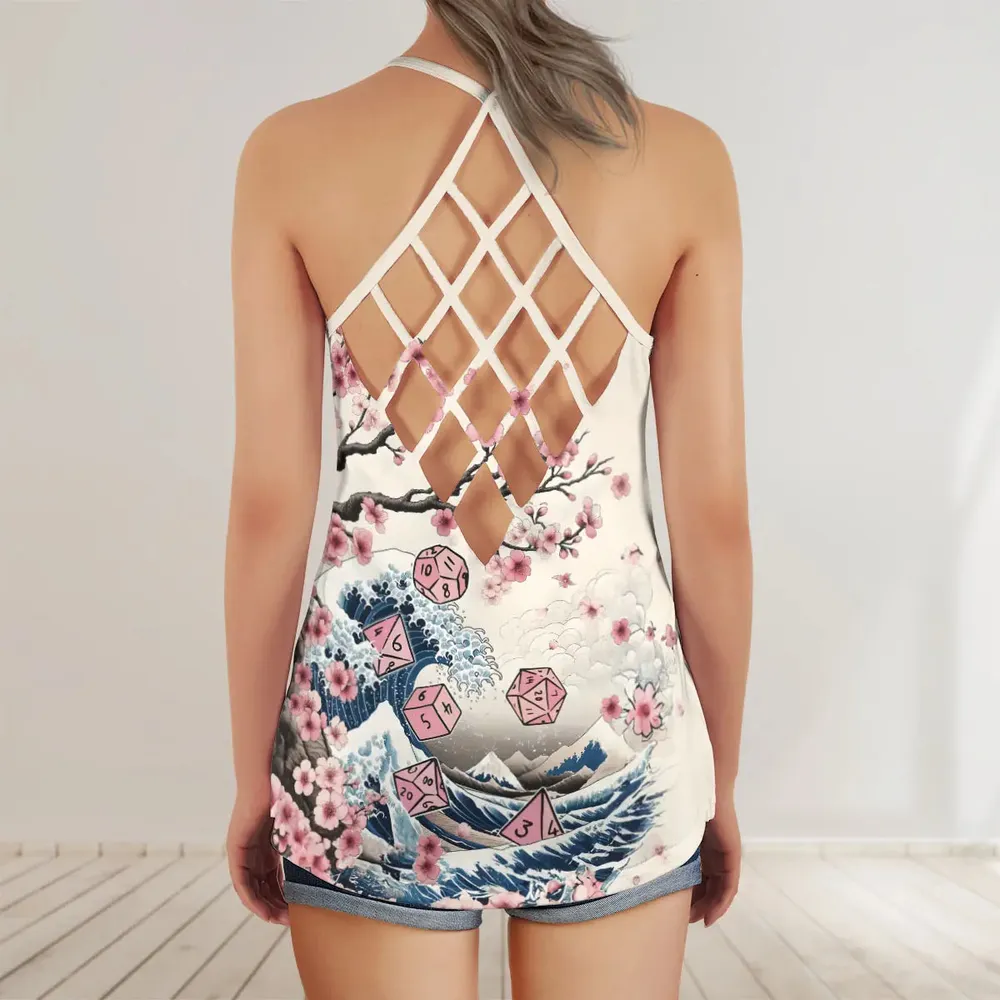 Pink Flower Dice Criss Cross Tank Top - 3
