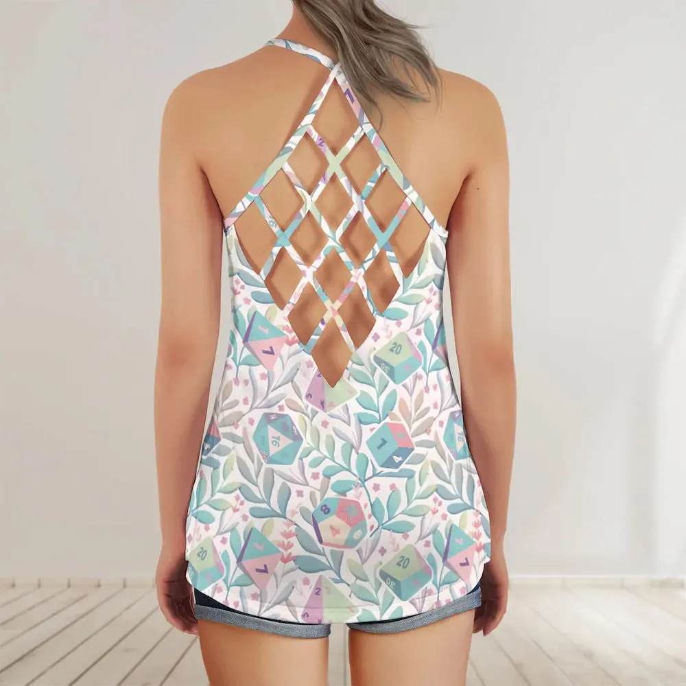 Soft Flower Dice Criss Cross Tank Top - 3