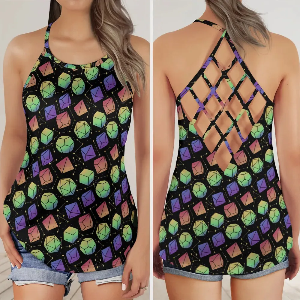 Rainbow Galaxy Dice Criss Cross Tank Top - 1