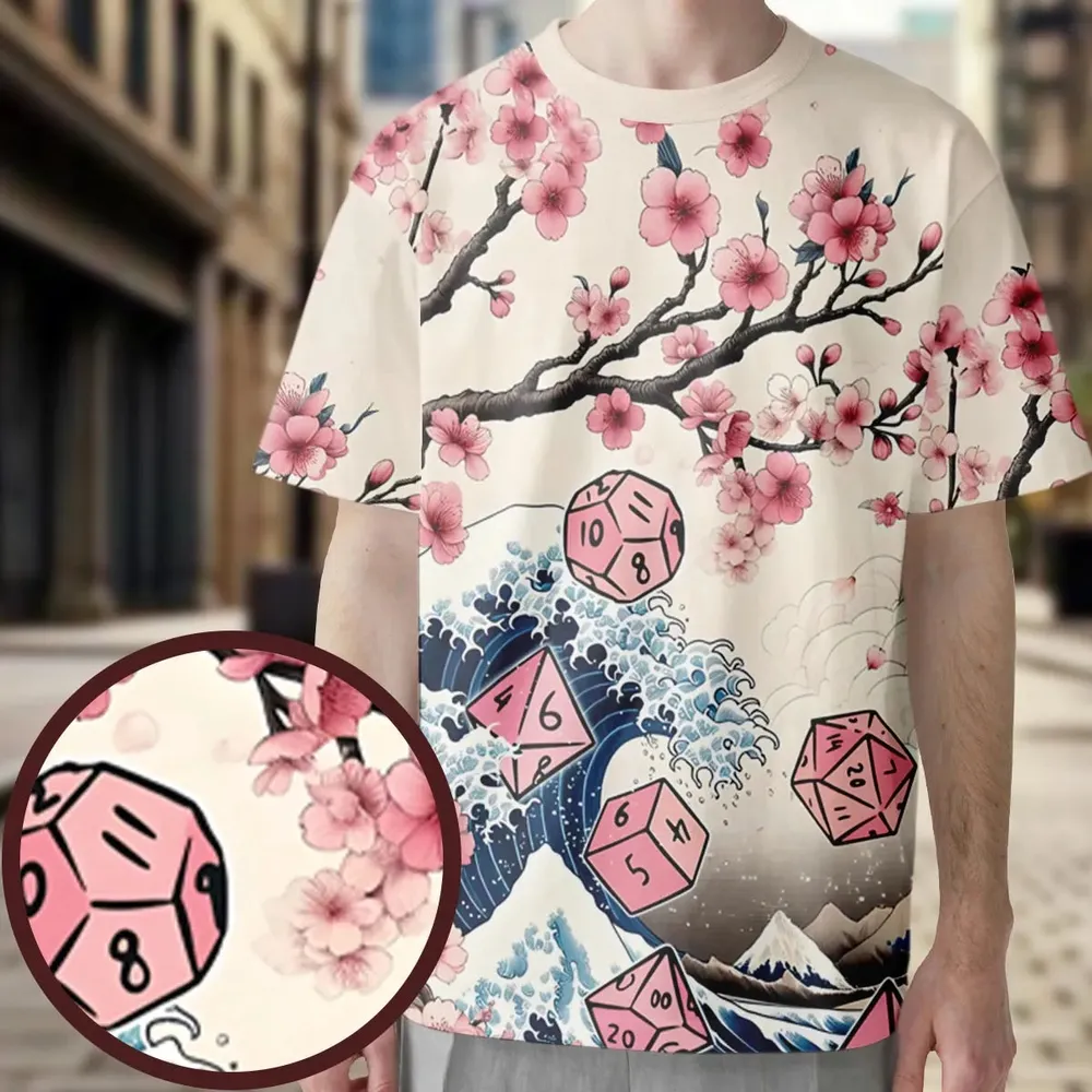 Pink Flower Dice All-Over Print Unisex T-Shirt - 1