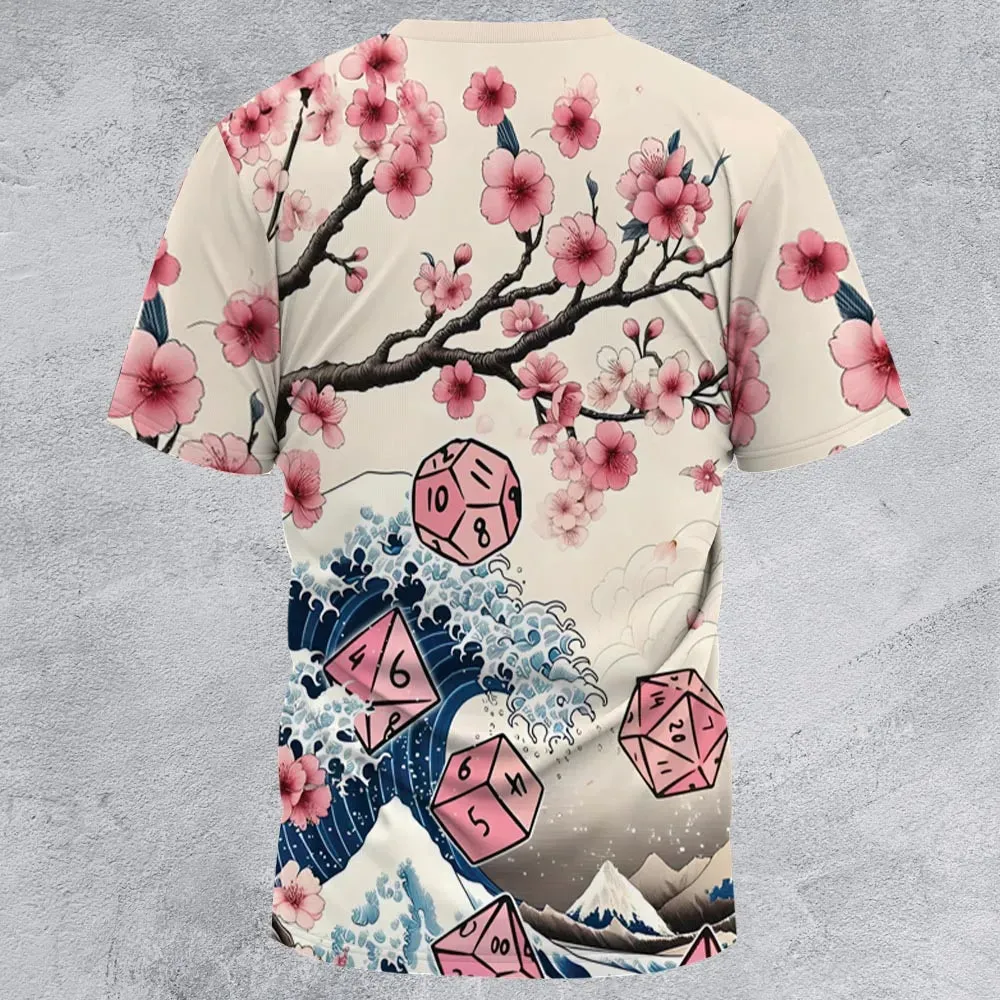 Pink Flower Dice All-Over Print Unisex T-Shirt - 4