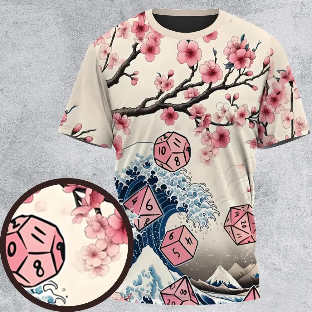 Pink Flower Dice All-Over Print Unisex T-Shirt - 3