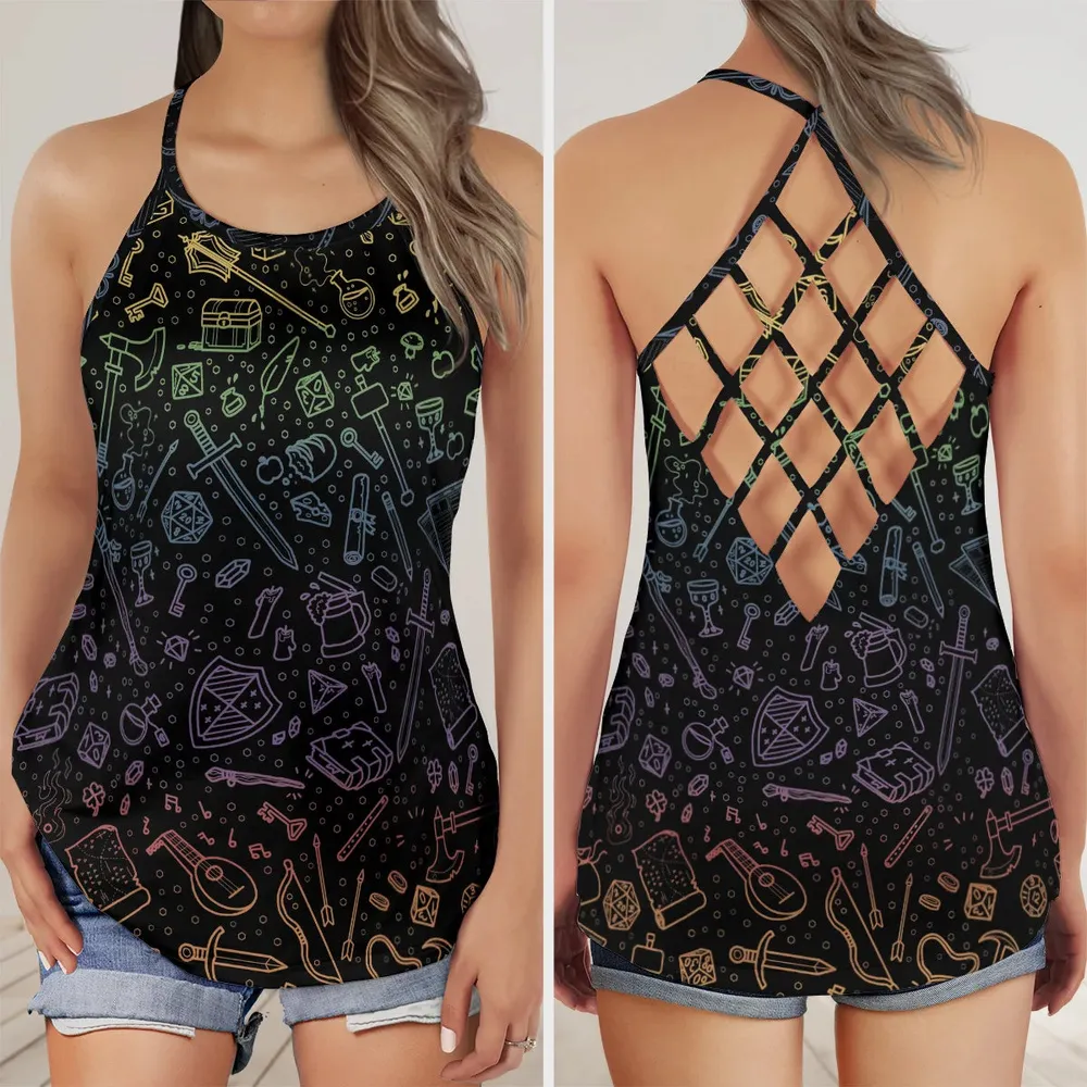 RPG Rainbow Pattern Criss Cross Tank Top - 1