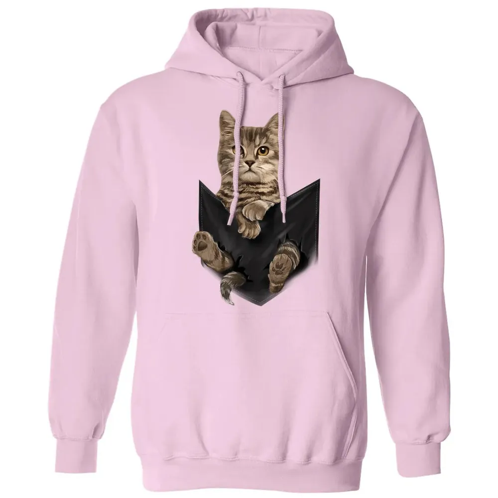 Brown Cat Sits in Pocket  Cats   Gifts Classic Unisex Hoodie - 3