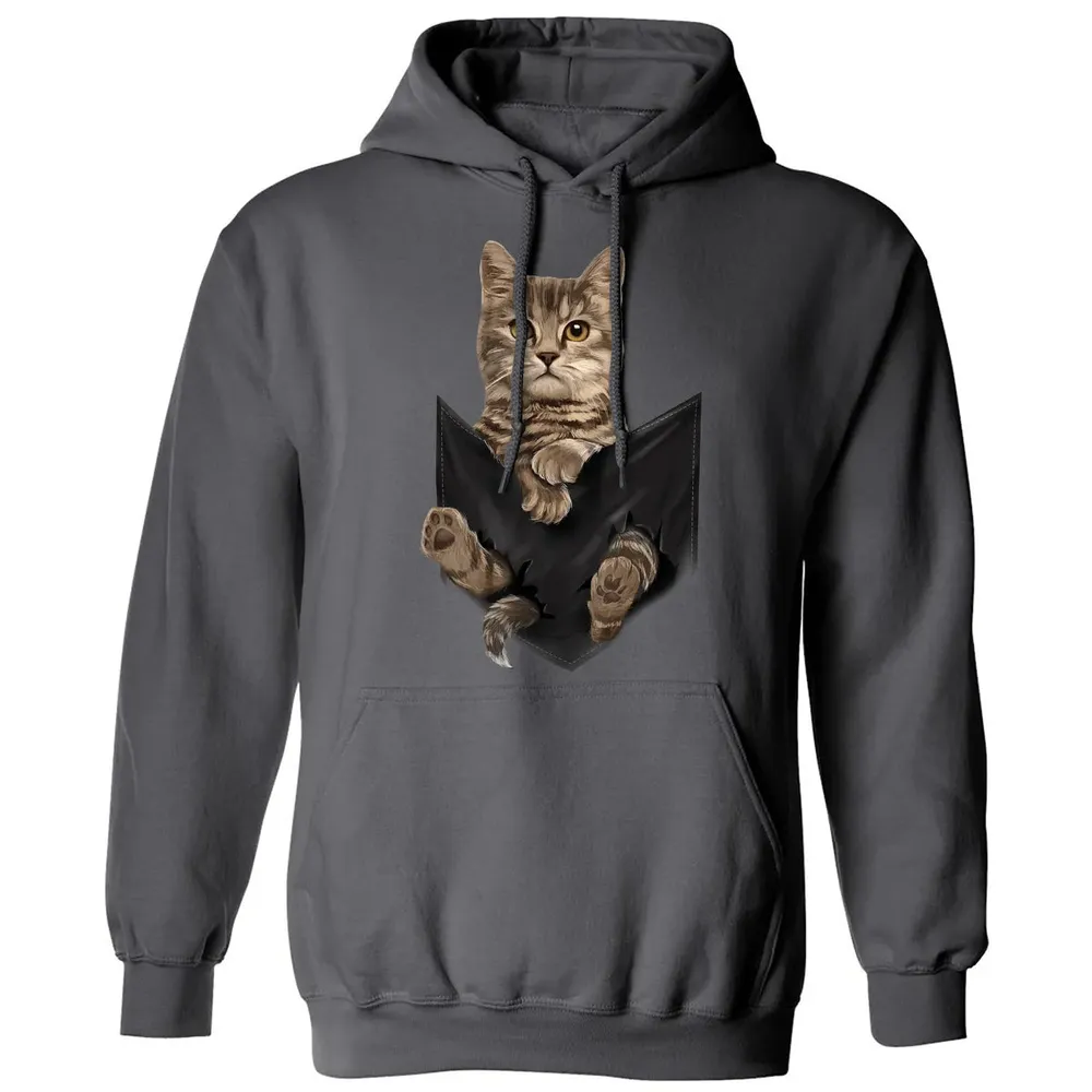 Brown Cat Sits in Pocket  Cats   Gifts Classic Unisex Hoodie - 7