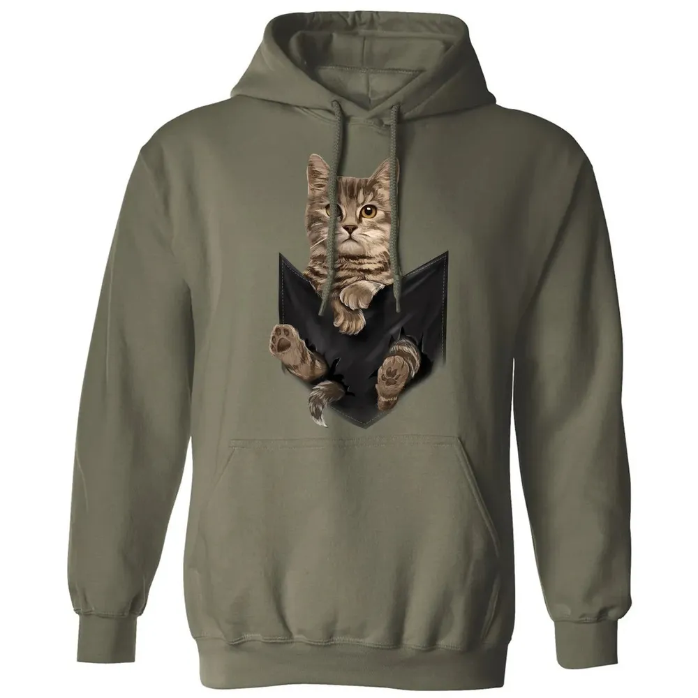 Brown Cat Sits in Pocket  Cats   Gifts Classic Unisex Hoodie - 4