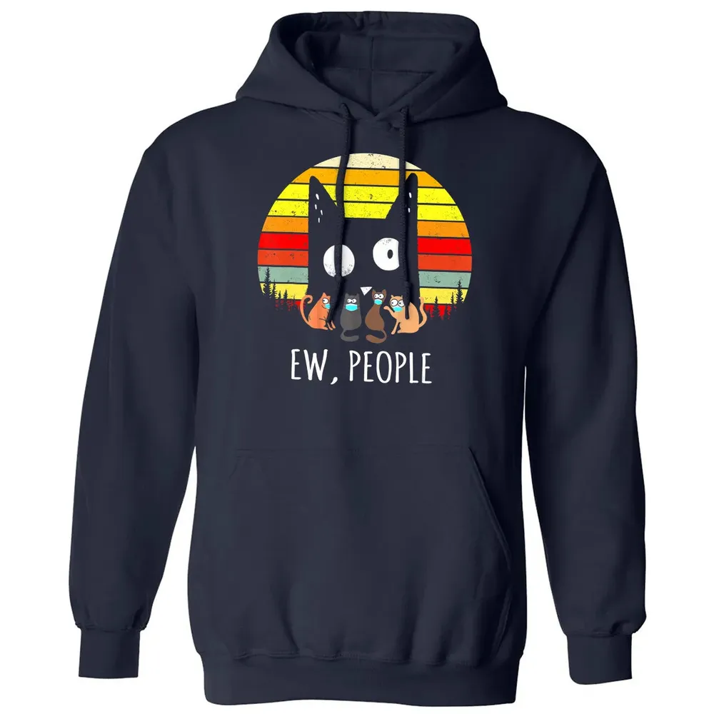 Ew People Vintage Funny Black Cat Mask Quarantine 2020 Gift Classic Unisex Hoodie - 2