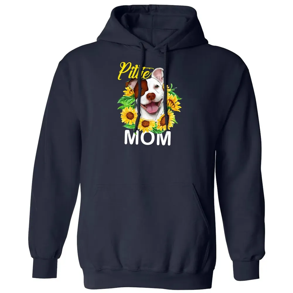 Womens Pitbull Pittie Mom Sunflower  Mothers Day Gift Classic Unisex Hoodie - 2