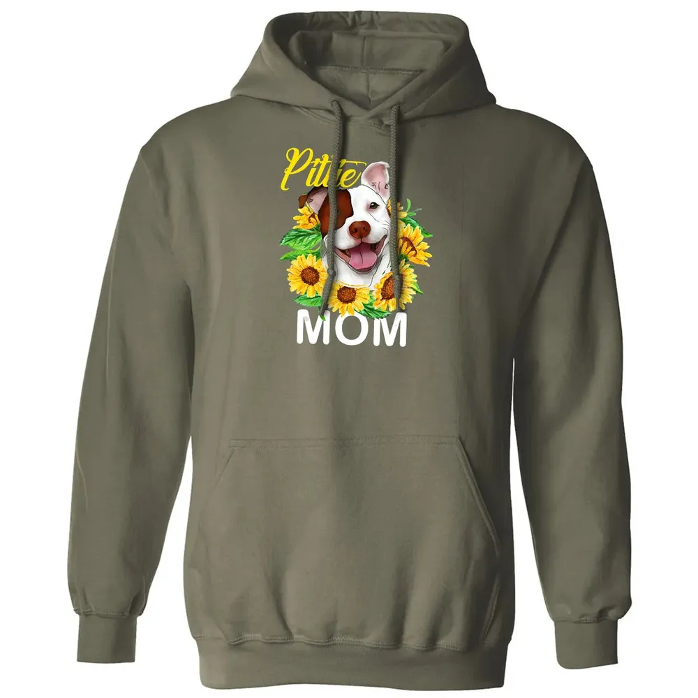 Womens Pitbull Pittie Mom Sunflower  Mothers Day Gift Classic Unisex Hoodie - 4
