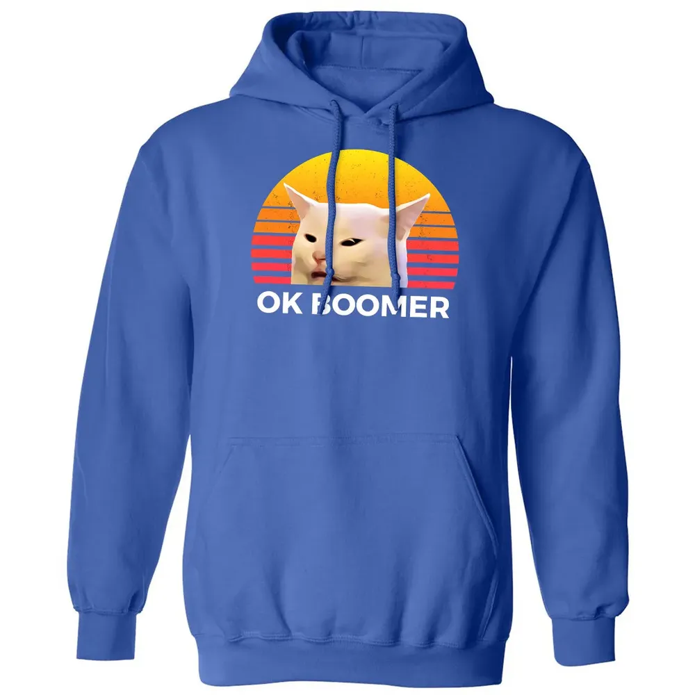 Woman Yelling At Table Dinner Funny Cat Ok Boomer Classic Unisex Hoodie - 9