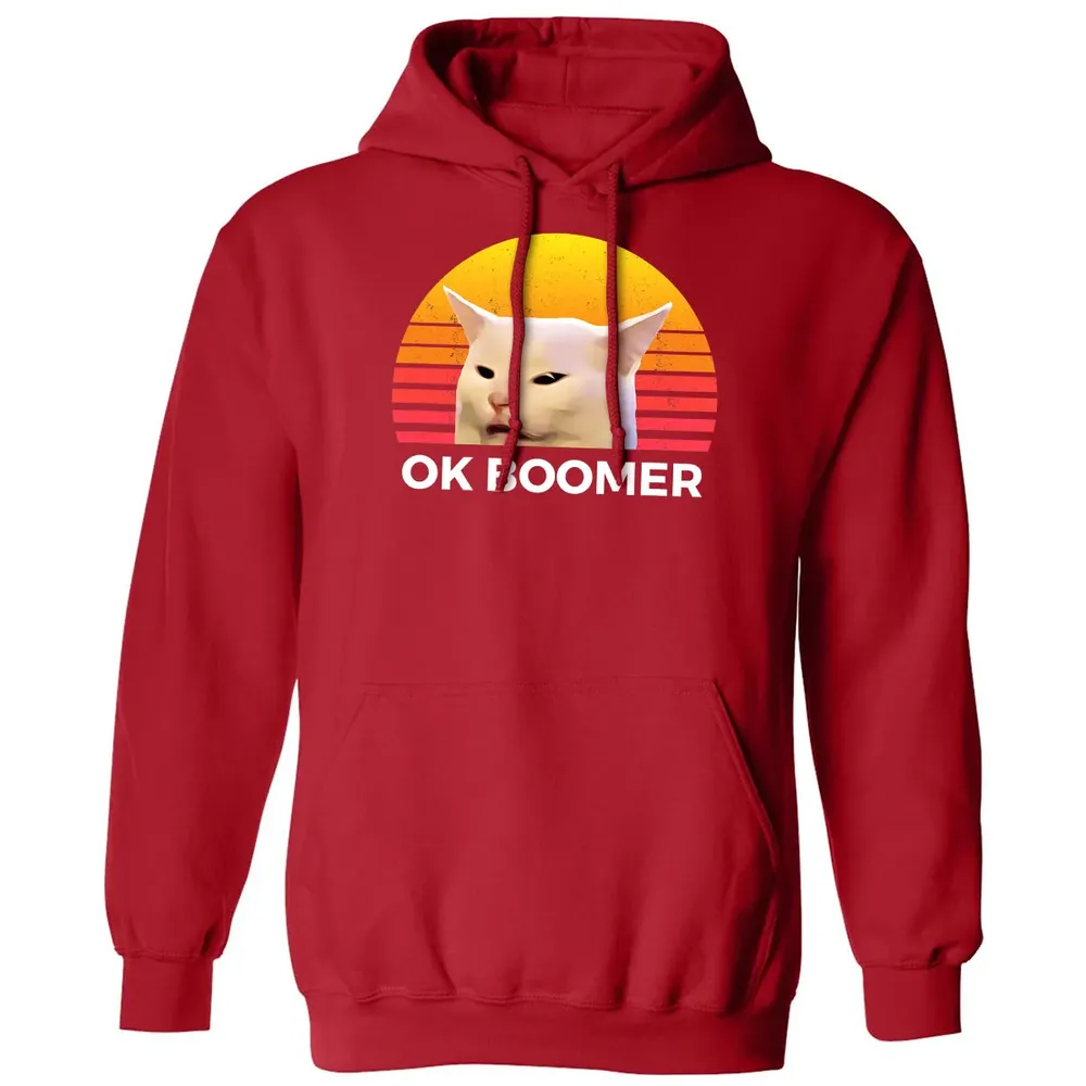Woman Yelling At Table Dinner Funny Cat Ok Boomer Classic Unisex Hoodie - 5