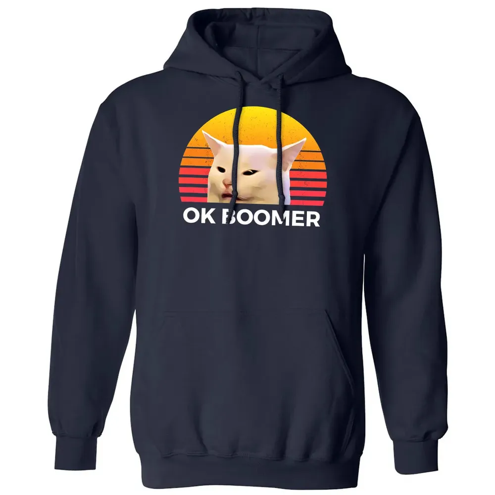 Woman Yelling At Table Dinner Funny Cat Ok Boomer Classic Unisex Hoodie - 2
