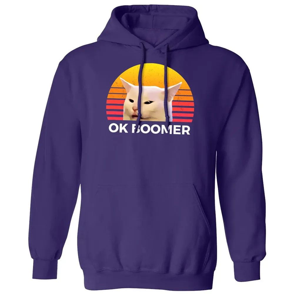 Woman Yelling At Table Dinner Funny Cat Ok Boomer Classic Unisex Hoodie - 6