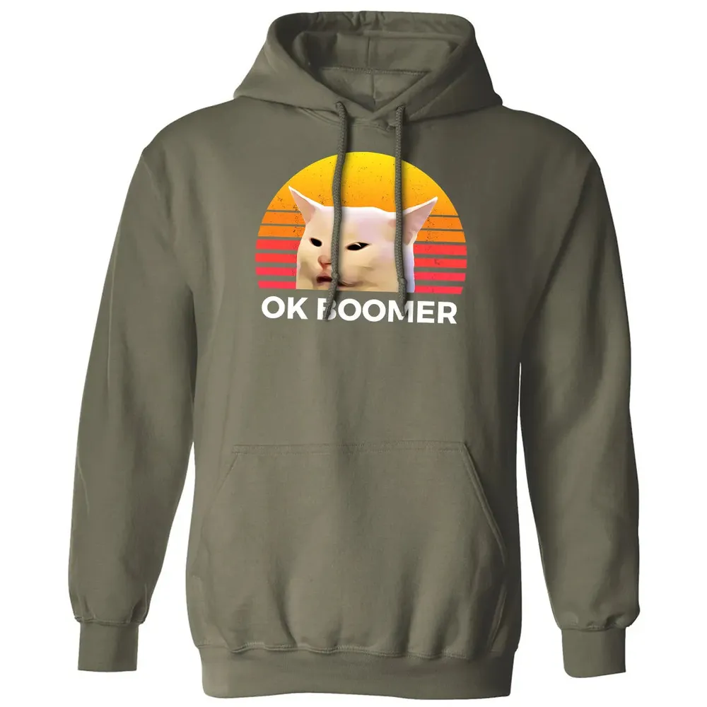 Woman Yelling At Table Dinner Funny Cat Ok Boomer Classic Unisex Hoodie - 4