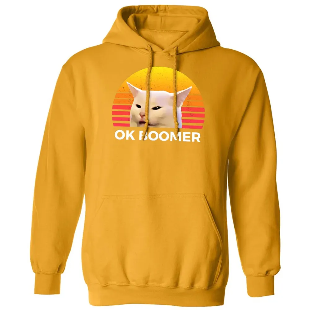 Woman Yelling At Table Dinner Funny Cat Ok Boomer Classic Unisex Hoodie - 12