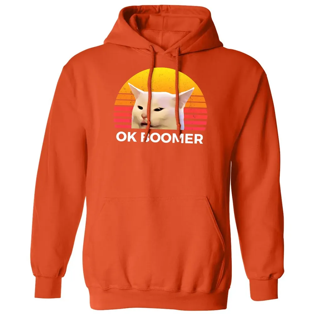 Woman Yelling At Table Dinner Funny Cat Ok Boomer Classic Unisex Hoodie - 10