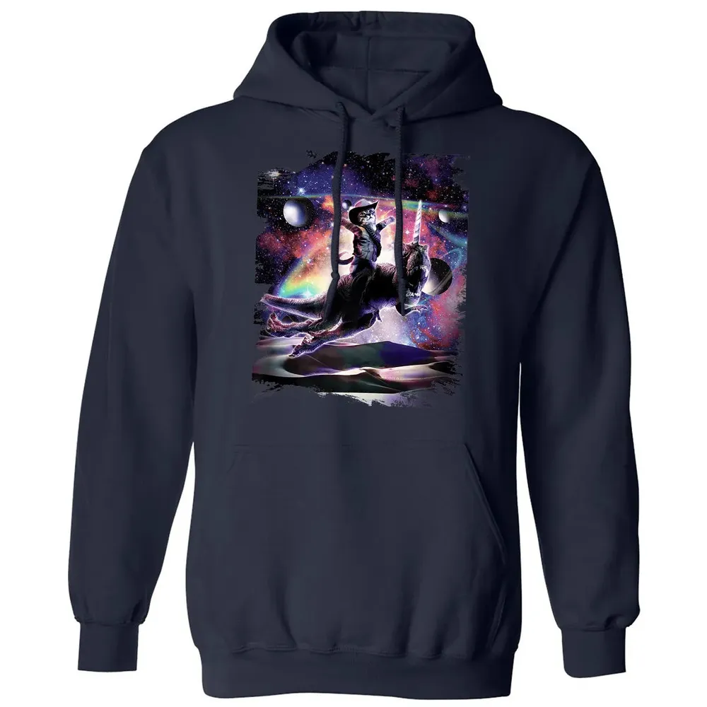 Galaxy Cat On Dinosaur Unicorn In Space Premium Classic Unisex Hoodie - 2