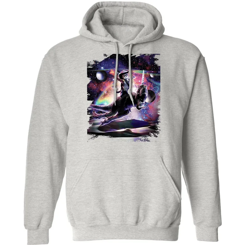 Galaxy Cat On Dinosaur Unicorn In Space Premium Classic Unisex Hoodie - 8
