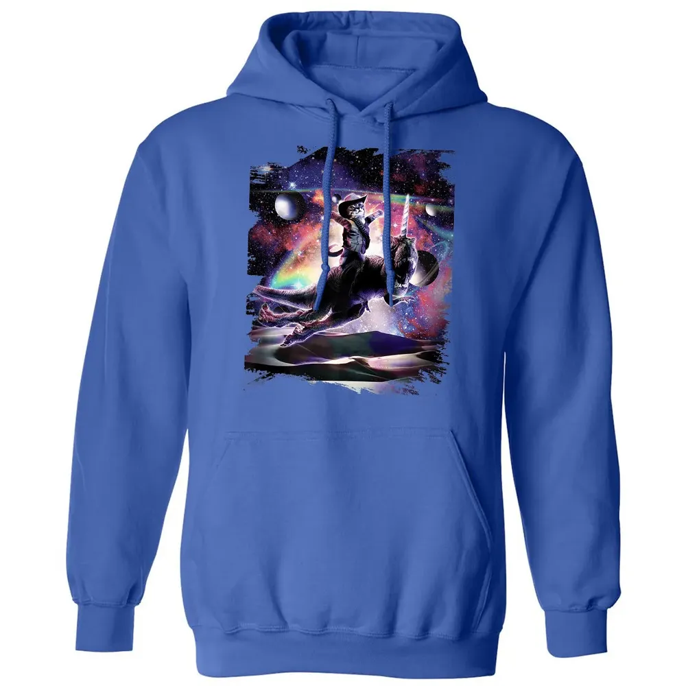 Galaxy Cat On Dinosaur Unicorn In Space Premium Classic Unisex Hoodie - 9