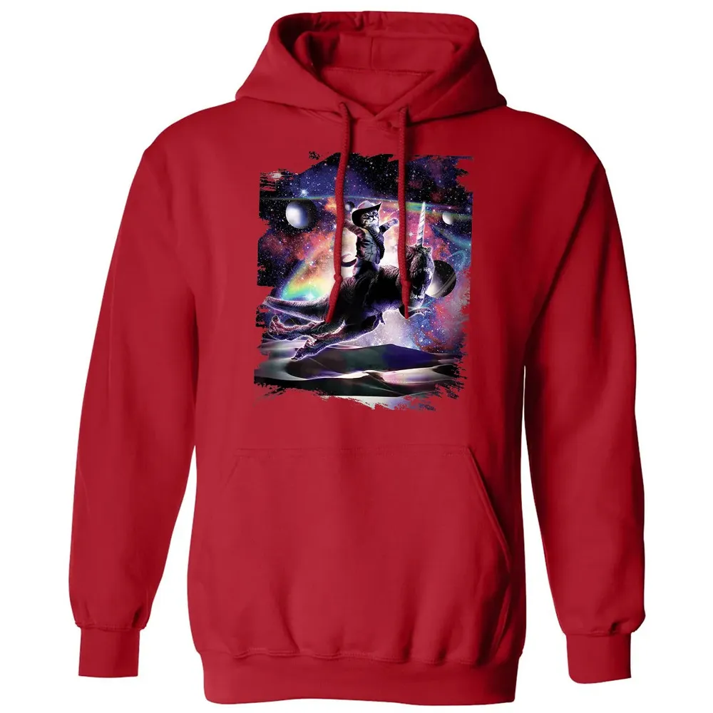 Galaxy Cat On Dinosaur Unicorn In Space Premium Classic Unisex Hoodie - 5
