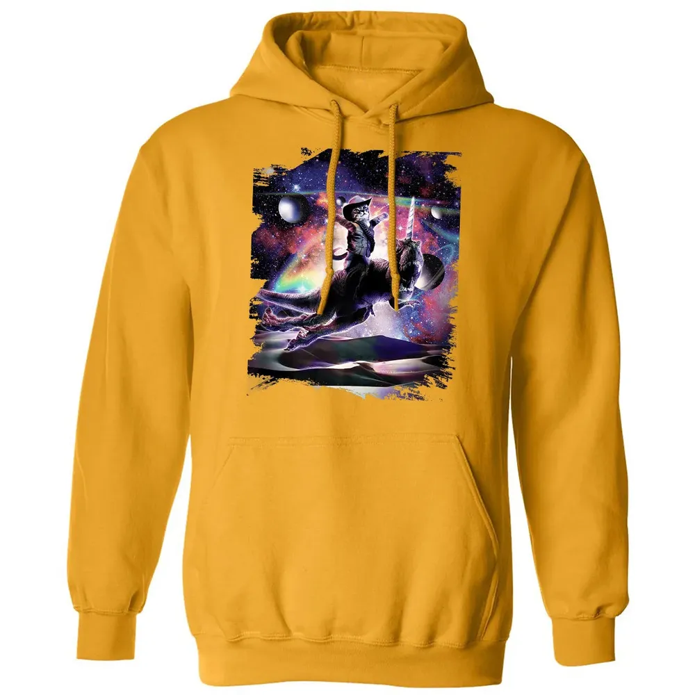 Galaxy Cat On Dinosaur Unicorn In Space Premium Classic Unisex Hoodie - 12
