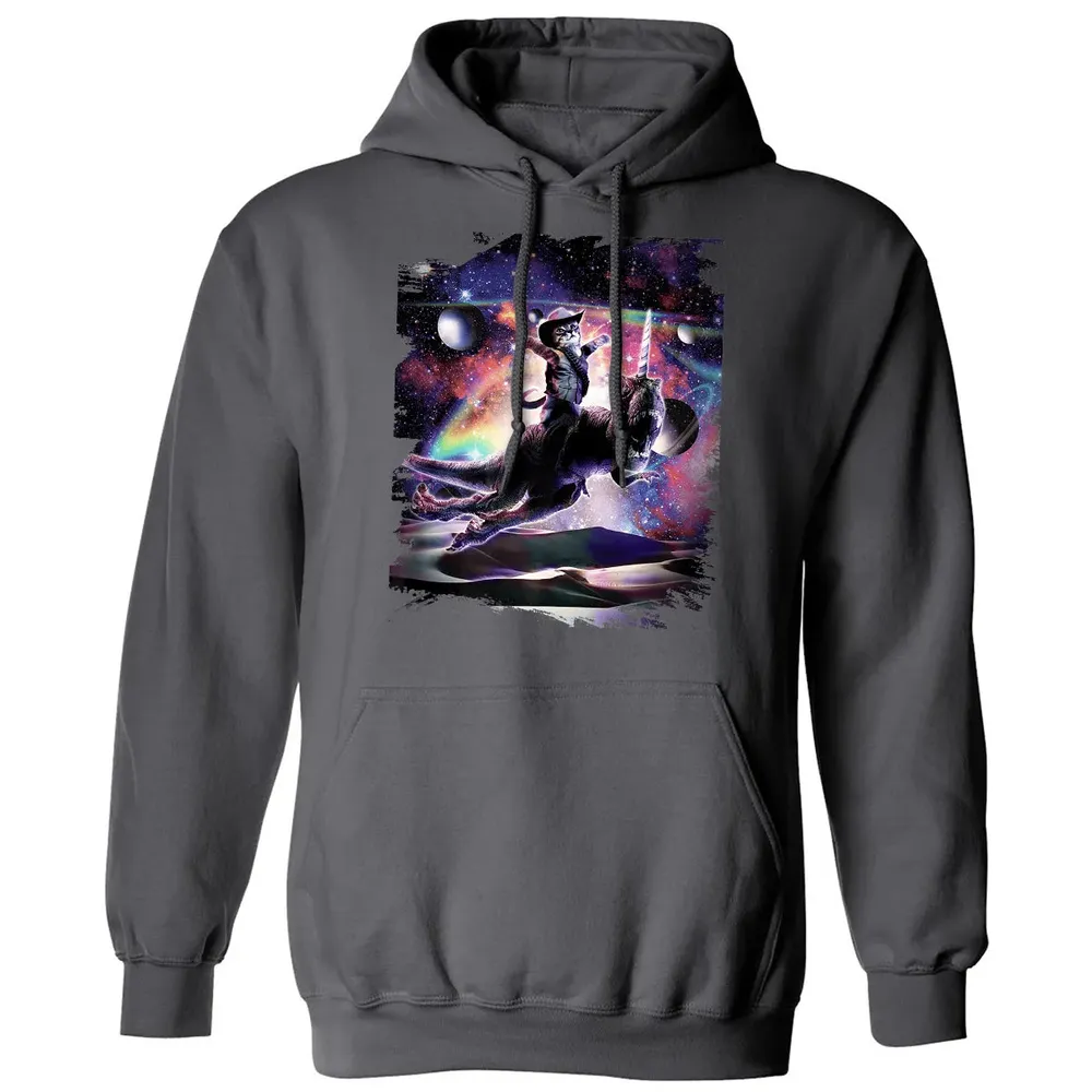 Galaxy Cat On Dinosaur Unicorn In Space Premium Classic Unisex Hoodie - 7