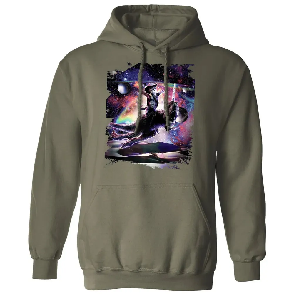 Galaxy Cat On Dinosaur Unicorn In Space Premium Classic Unisex Hoodie - 4