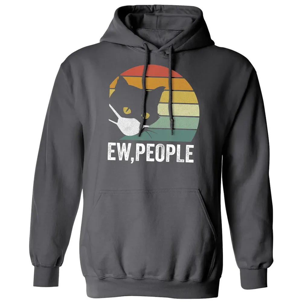 Retro Vintage Ew, people Black Cat Mask Quarantine Funny Cat Classic Unisex Hoodie - 7