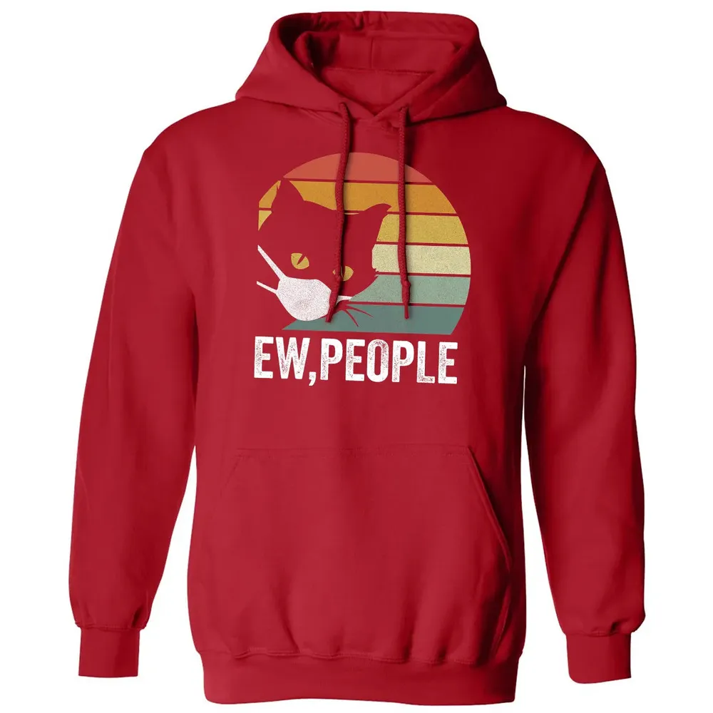 Retro Vintage Ew, people Black Cat Mask Quarantine Funny Cat Classic Unisex Hoodie - 5