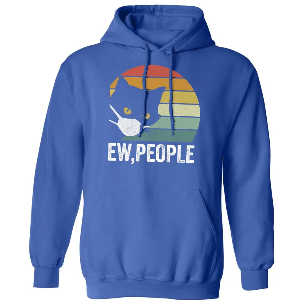 Retro Vintage Ew, people Black Cat Mask Quarantine Funny Cat Classic Unisex Hoodie - 9