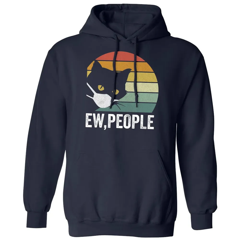Retro Vintage Ew, people Black Cat Mask Quarantine Funny Cat Classic Unisex Hoodie - 2