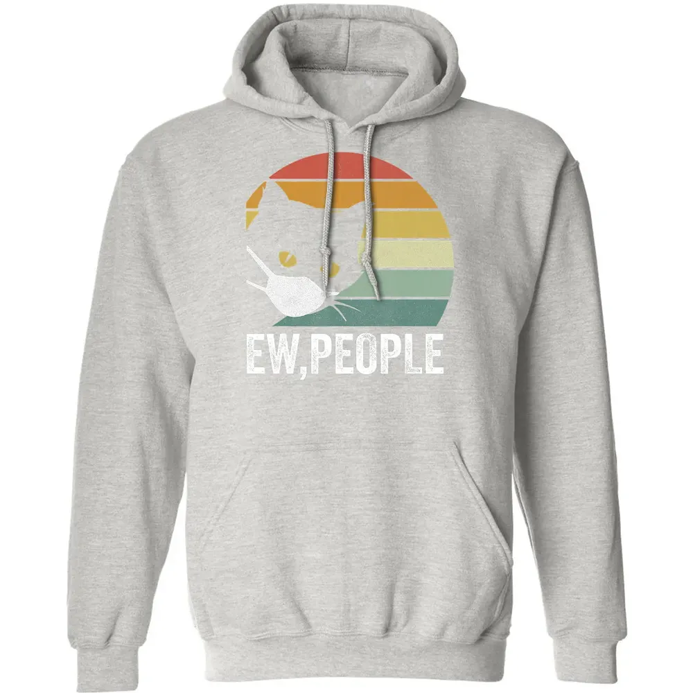 Retro Vintage Ew, people Black Cat Mask Quarantine Funny Cat Classic Unisex Hoodie - 8