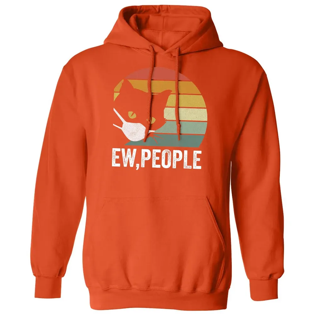 Retro Vintage Ew, people Black Cat Mask Quarantine Funny Cat Classic Unisex Hoodie - 10