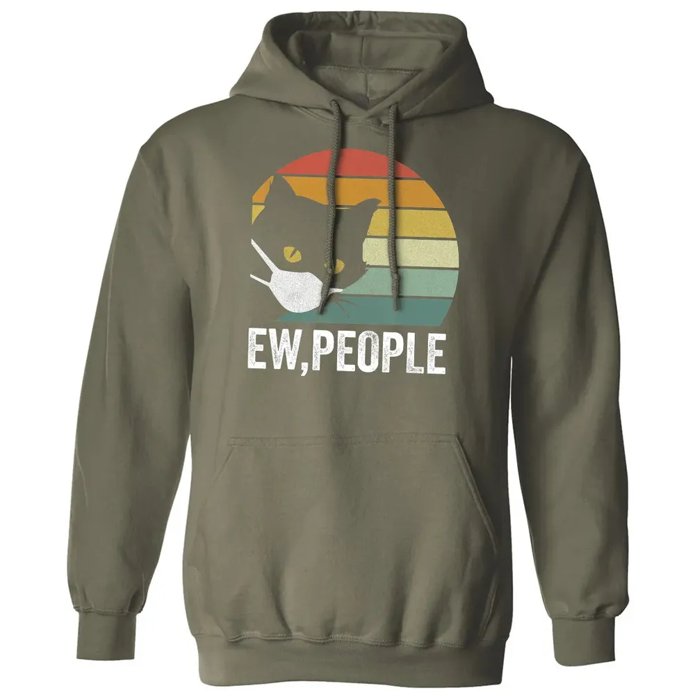 Retro Vintage Ew, people Black Cat Mask Quarantine Funny Cat Classic Unisex Hoodie - 4